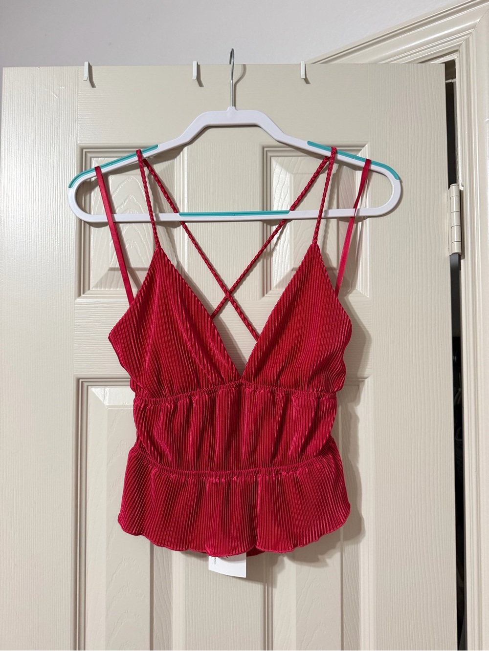 Cefian Women’s Strappy V-Neck Peplum Tank Top - Raspberry